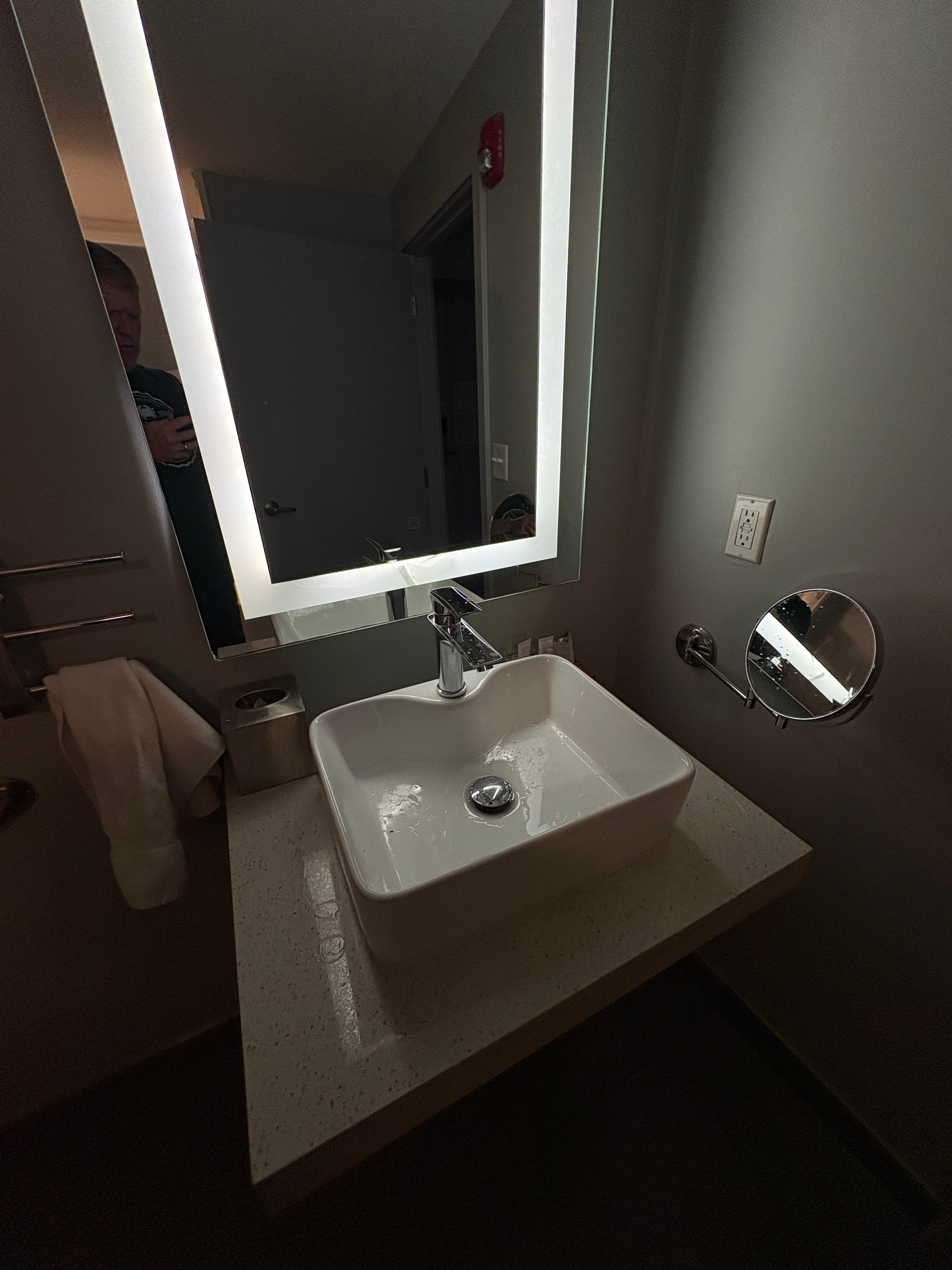 Dim light. The entire bathroom was dim. 