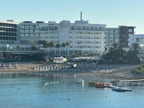 View of the hotel from the bay cliffs