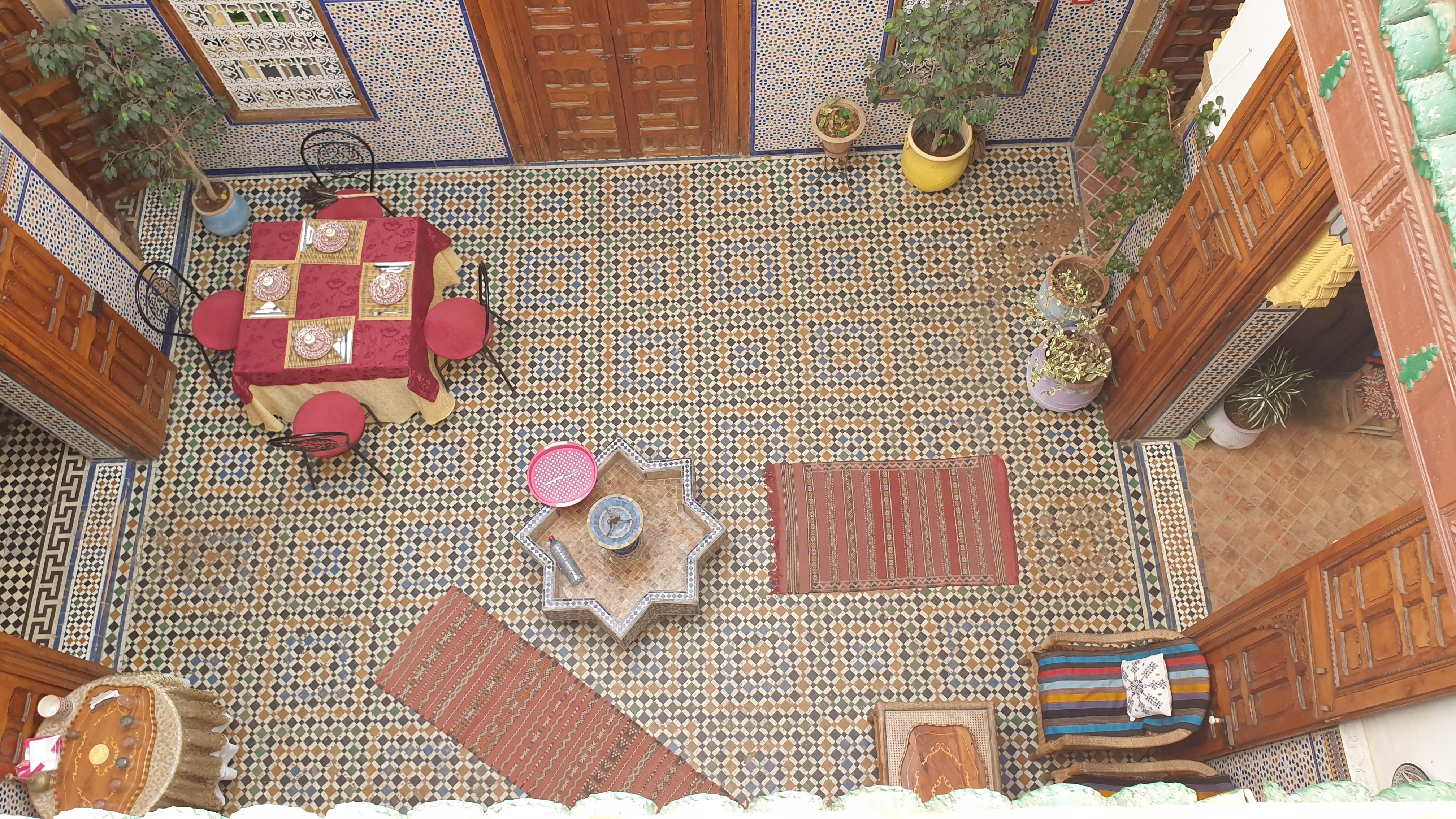 looking down in courtyard from our floor
