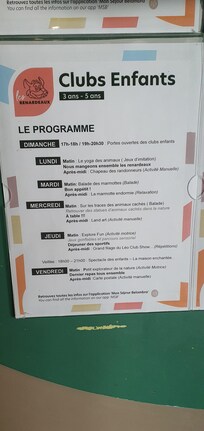 Exemple du programme club enfants pour la semaine