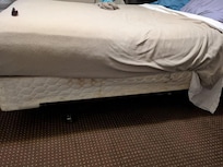 Stains on the mattress, box spring and pillows (not pictured).