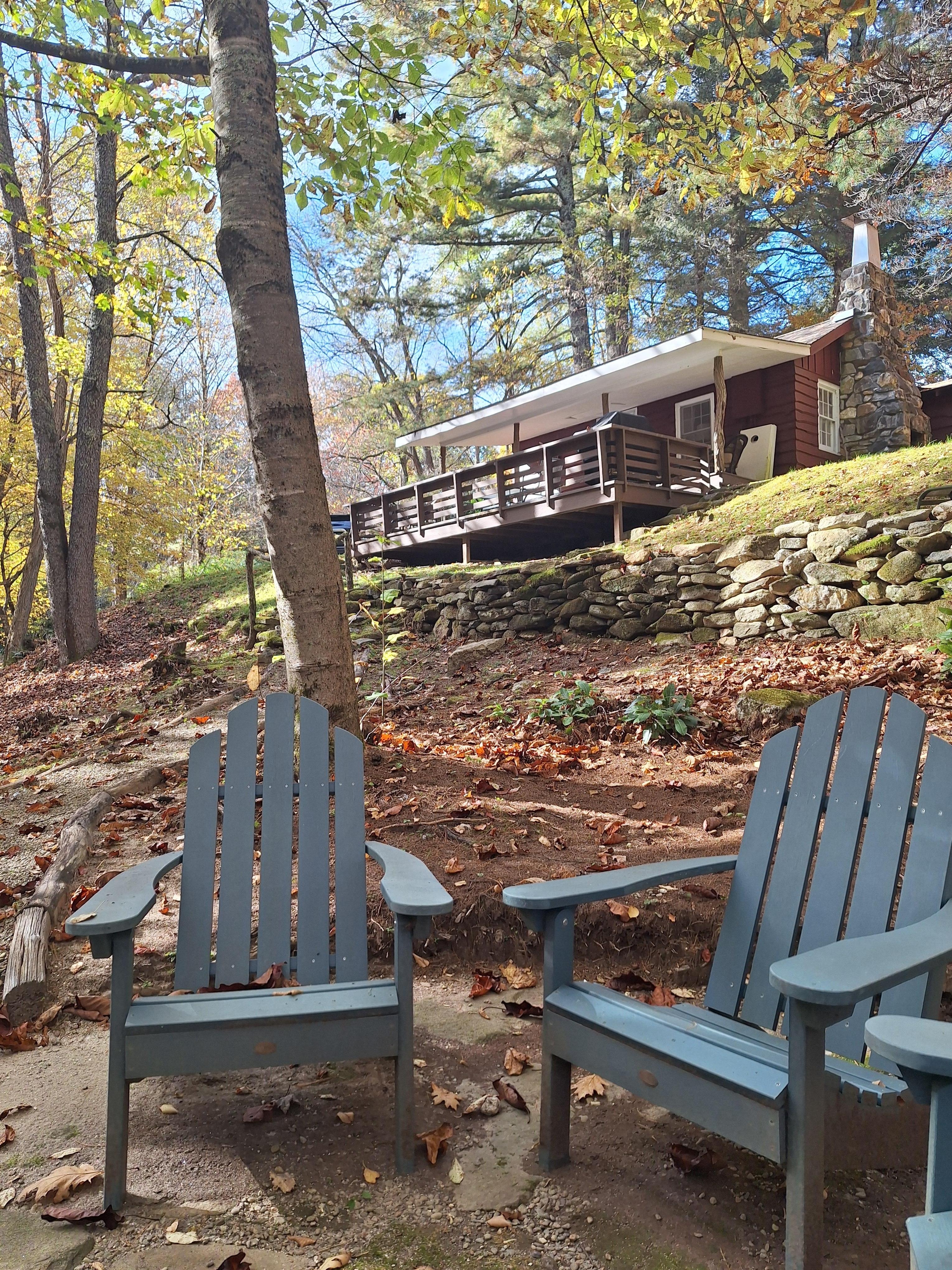 View of the cabin from the creekside sitting area