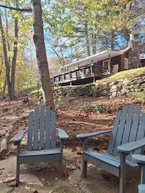 View of the cabin from the creekside sitting area