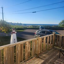 View from the front deck. There is a lighthouse in the background where the ferry from Quebec docks. Stunning views!