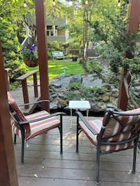 Our own garden view by the koi pond