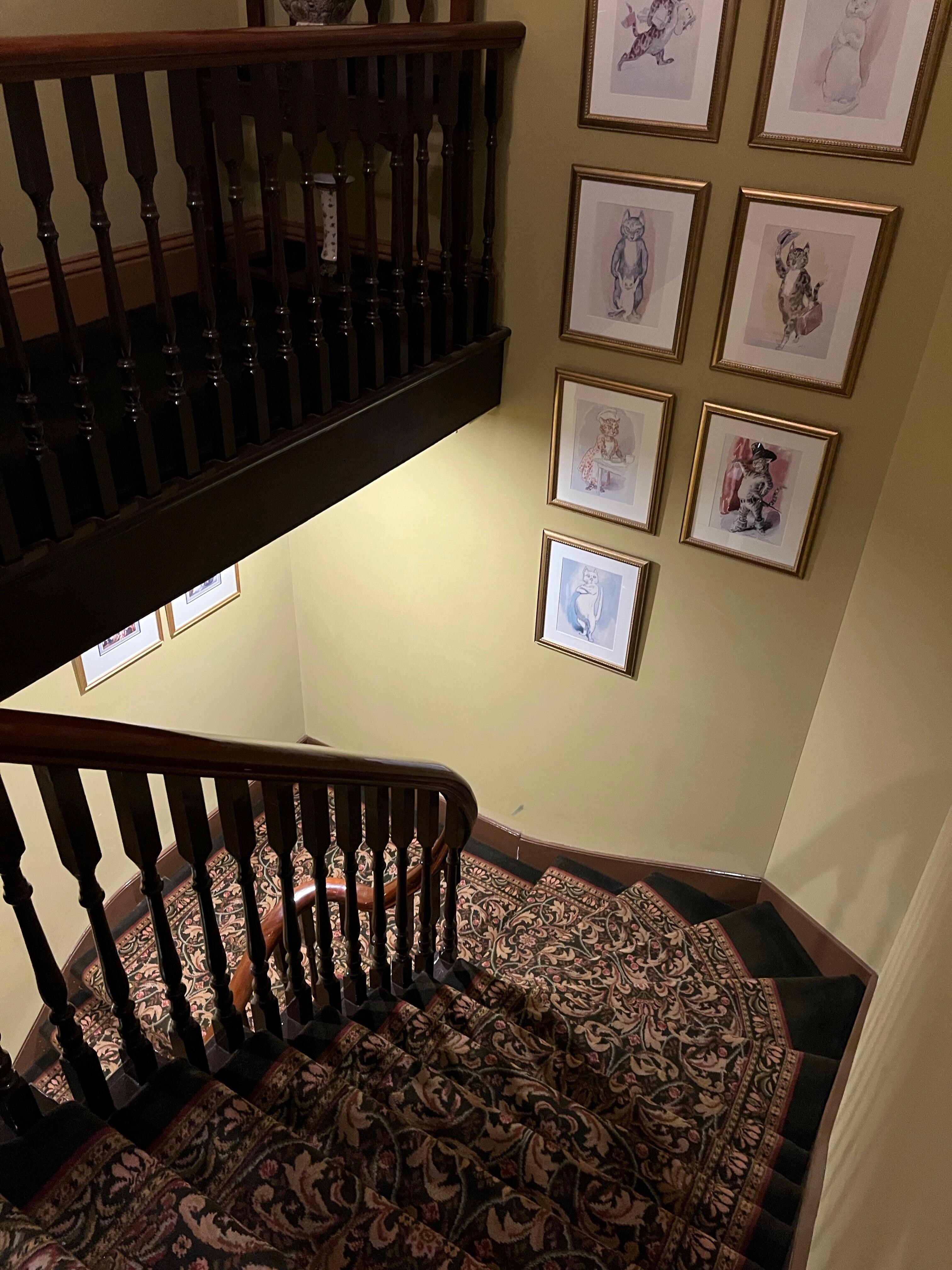 Many stairs, but there is a great old elevator.