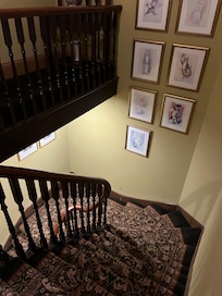 Many stairs, but there is a great old elevator.