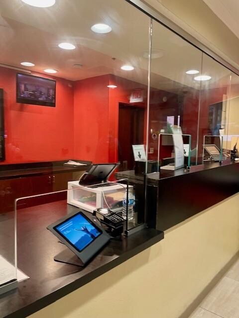 Glass on front desk