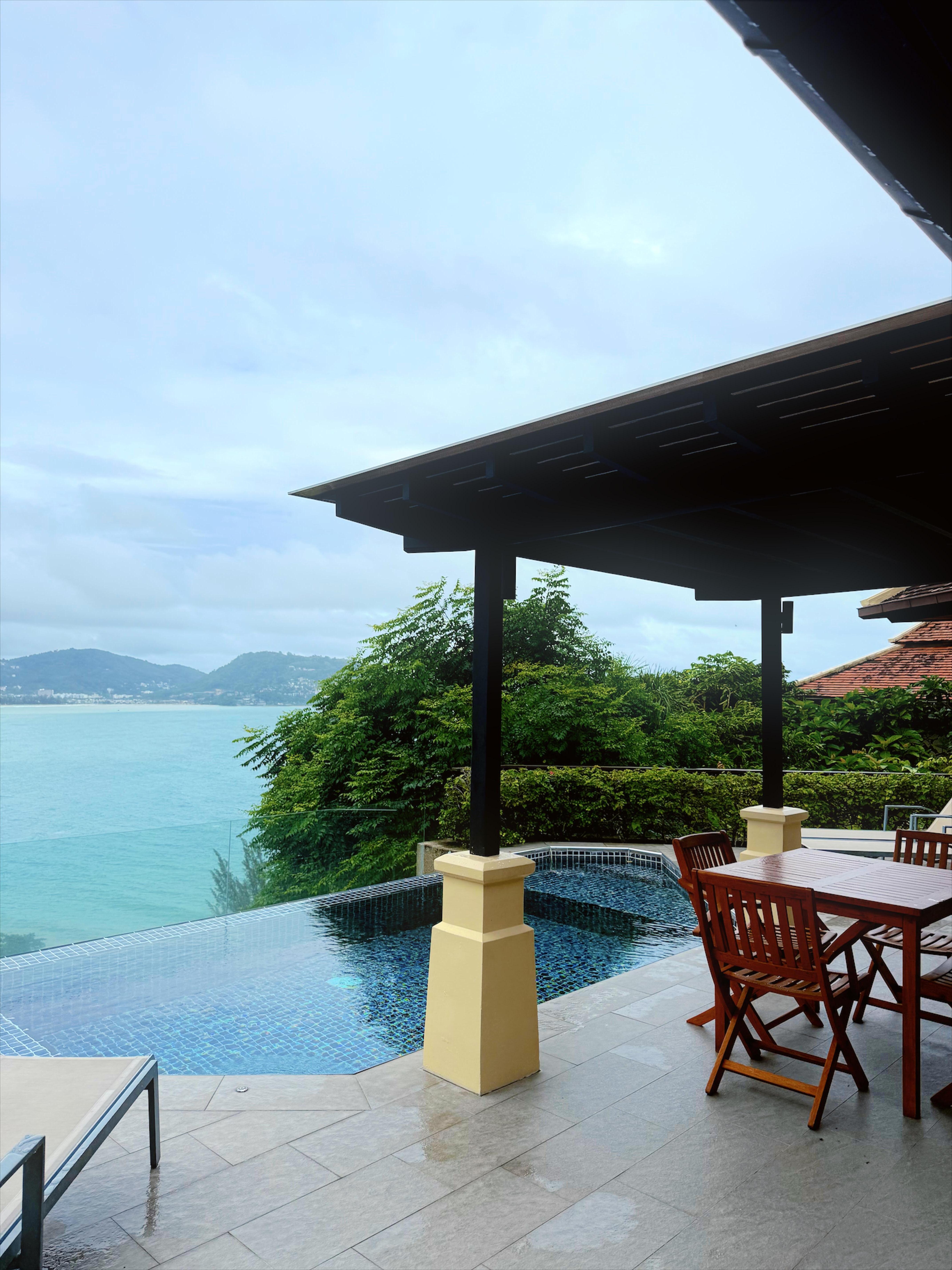 The villa patio overlooking the ocean