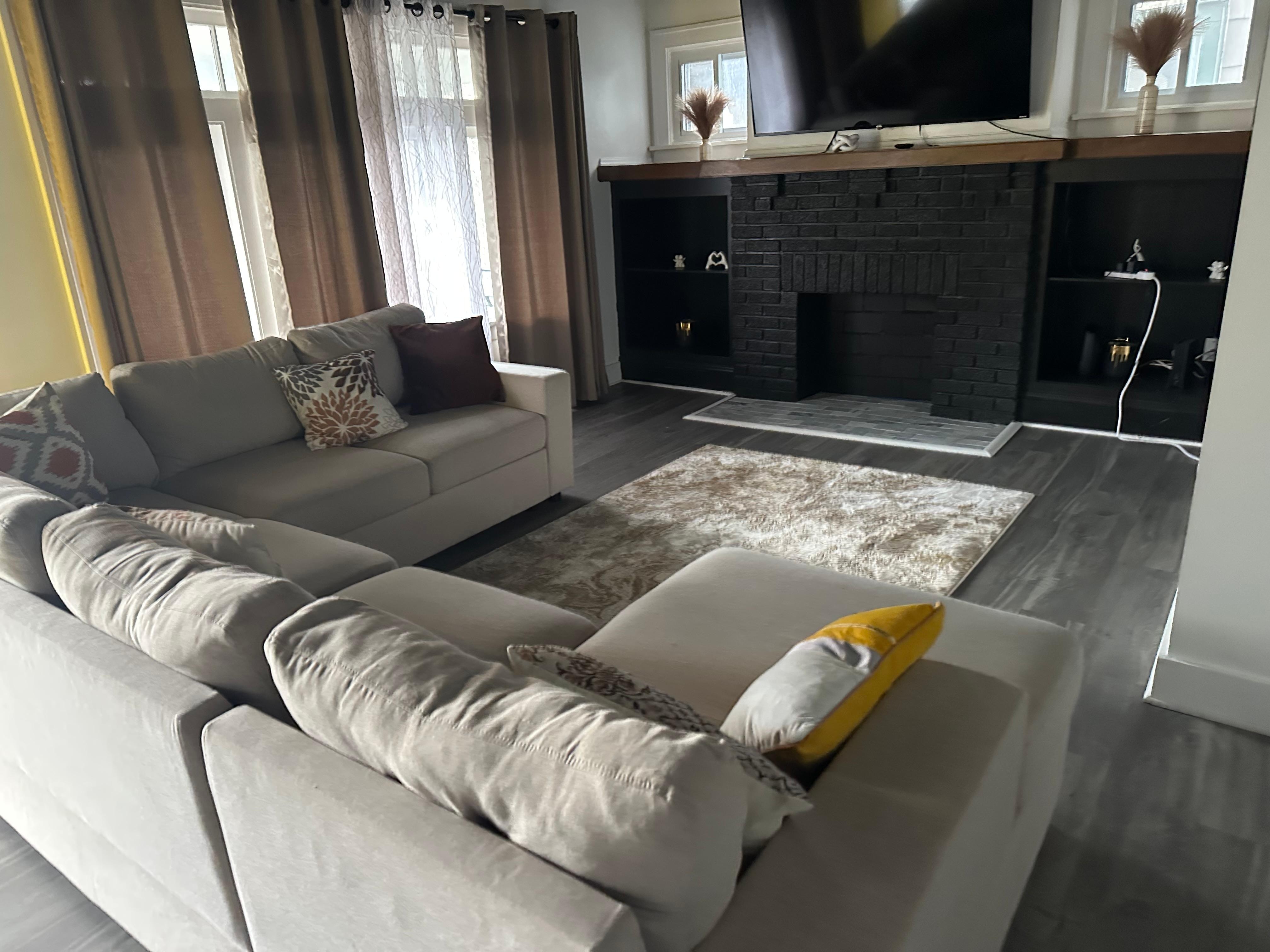 Nice big couch for the family to watch a movie at night. 