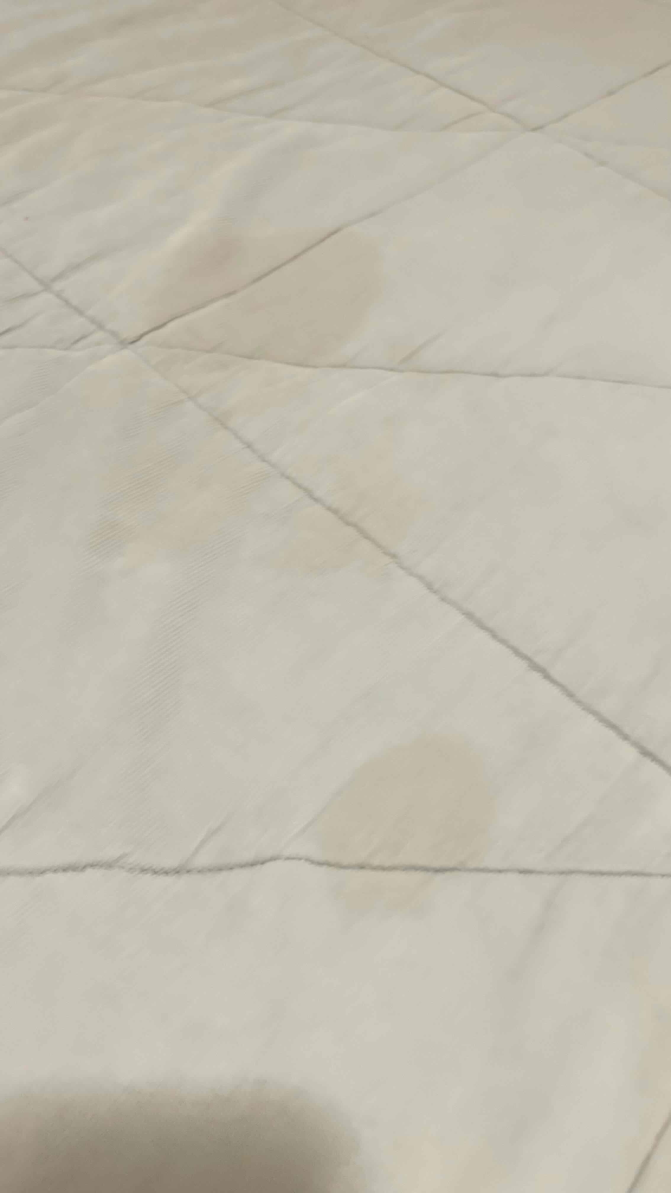 stained bed cover, this hadn't been cleaned.