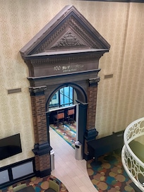 This archway was saved from the bank building that was previously on the property built in 1883.