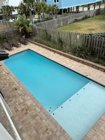 Heated pool, they have beach toys and floaties for kids.