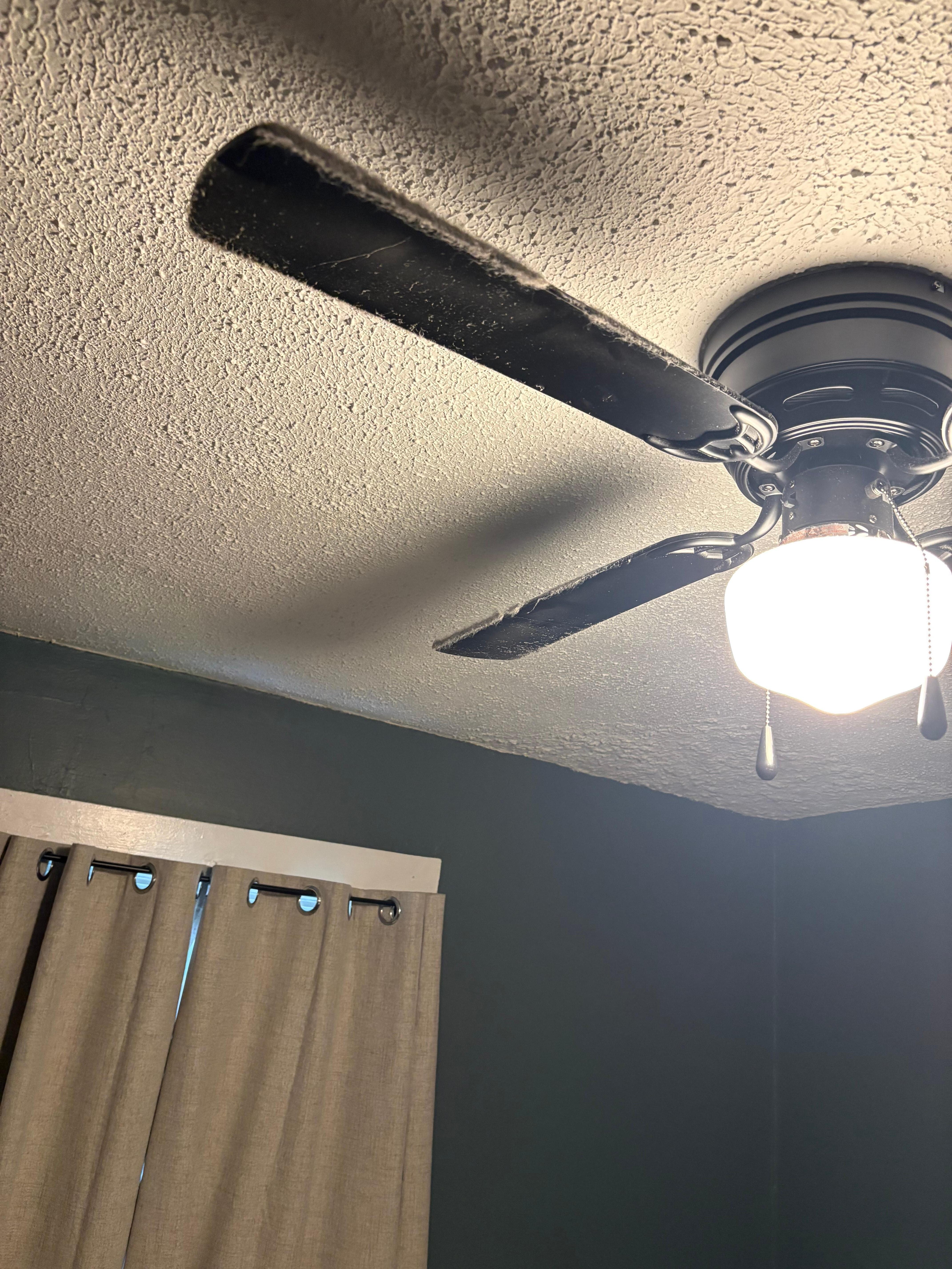 Look at the dust on this fan. Our bed was right below it. 