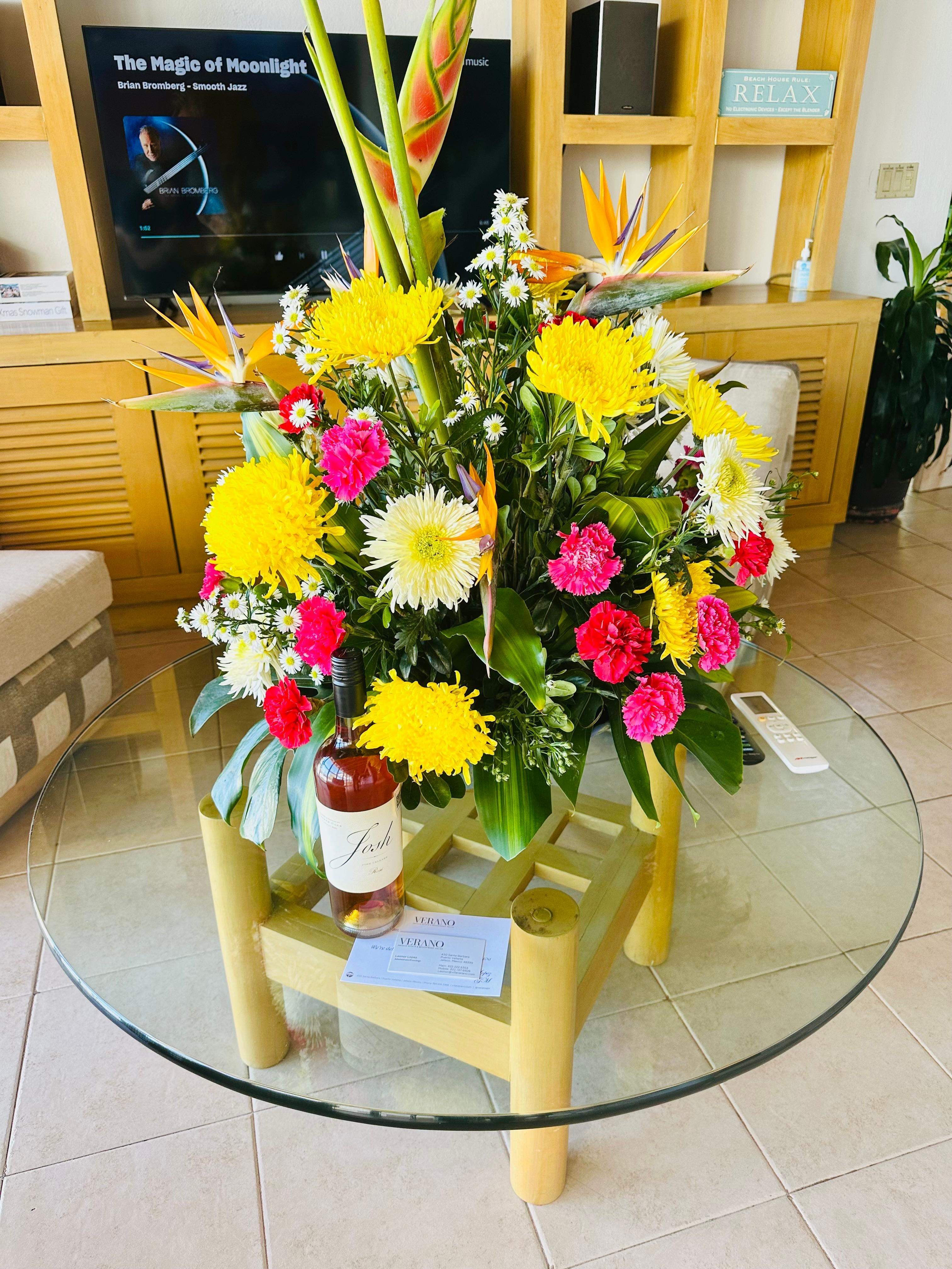 They provided us with these gorgeous fresh flowers, and a bottle of wine! 