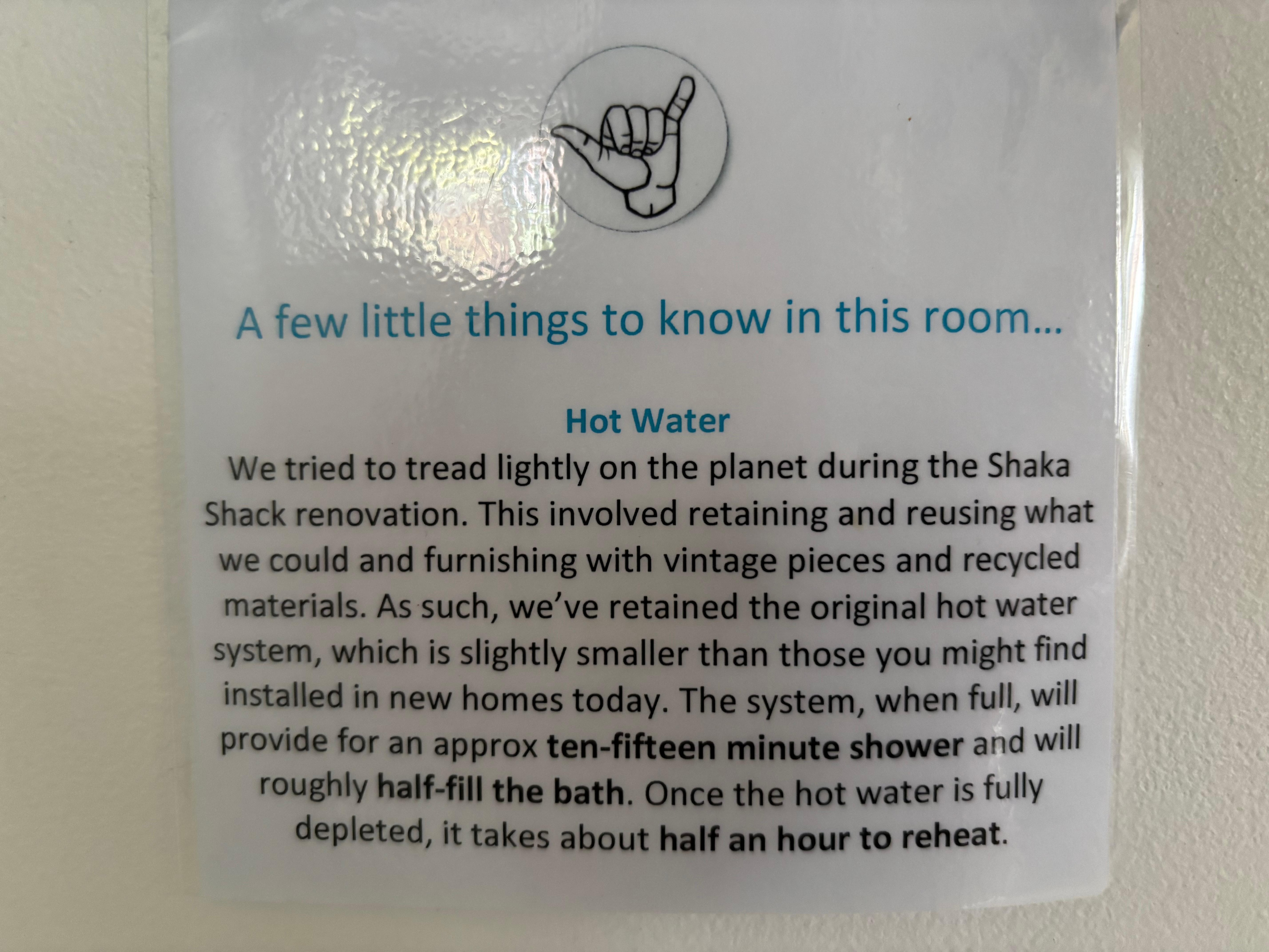 The ad states this property has a bath, but this sign in the bathroom indicates the bath can only half fill. This might be ok if you intend to bath small kids but does not serve a purpose for adult users.