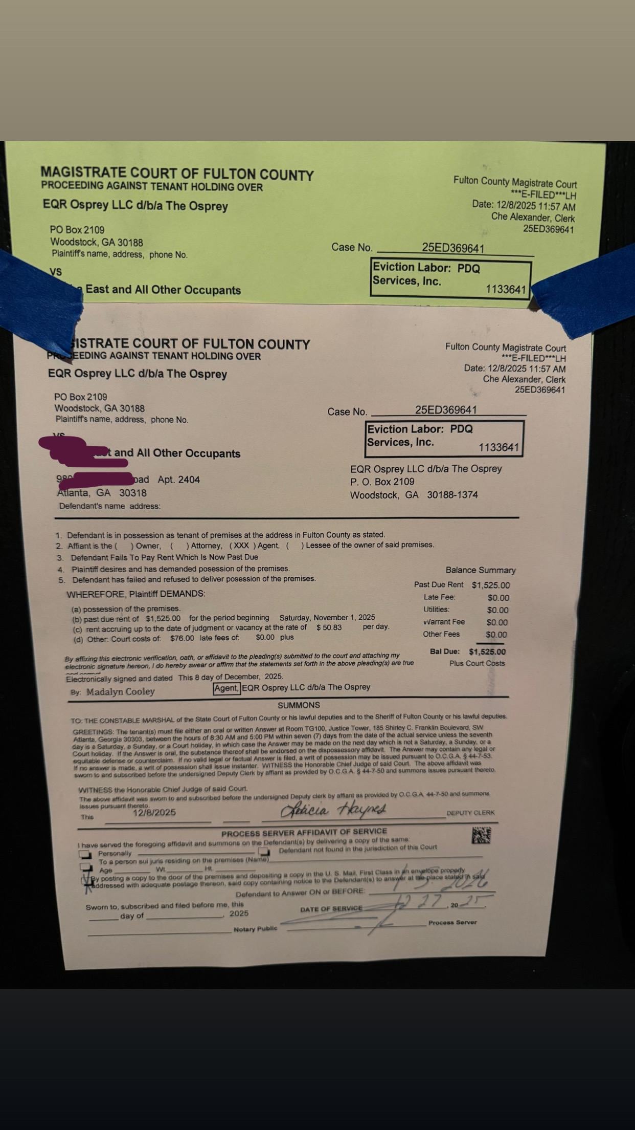 Crossed out her property info and name to avoids breech of privacy. 