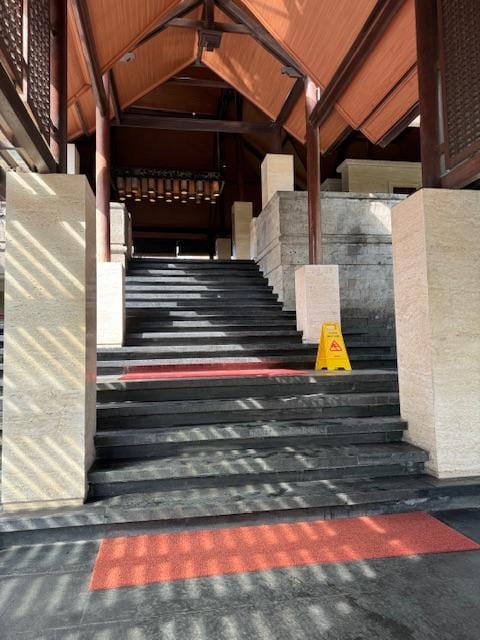 Steps to climb to reception