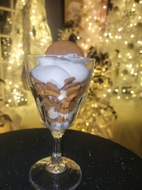 The complementary Ginger-Snap Parfait in front of some Christmas decorations. Beautiful and delicious!