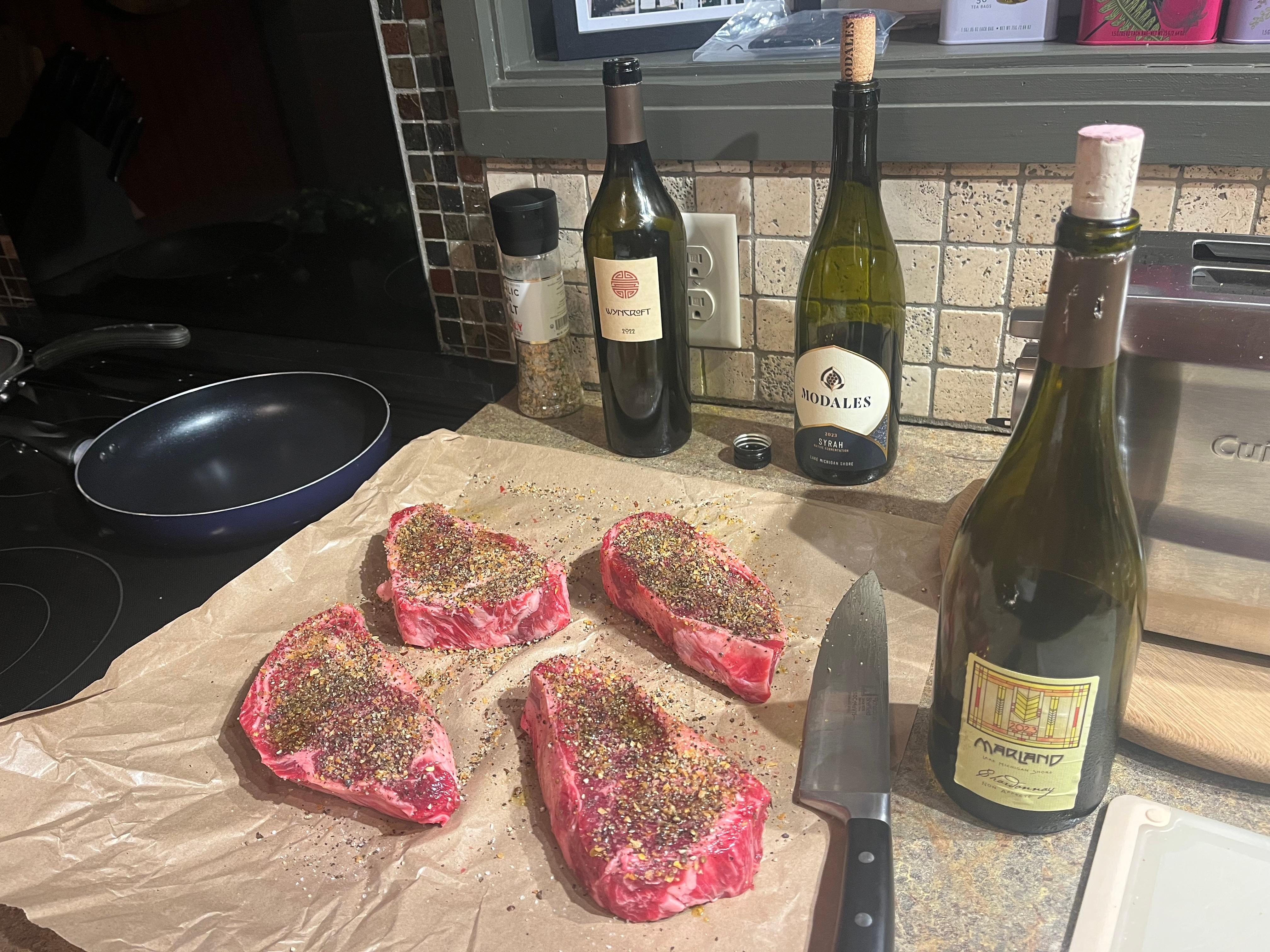 Prepping dinner with some help from local wines. 