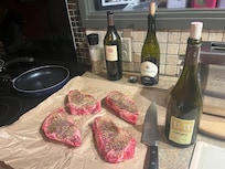 Prepping dinner with some help from local wines.