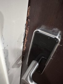 Door to room was damaged from a prior stay.