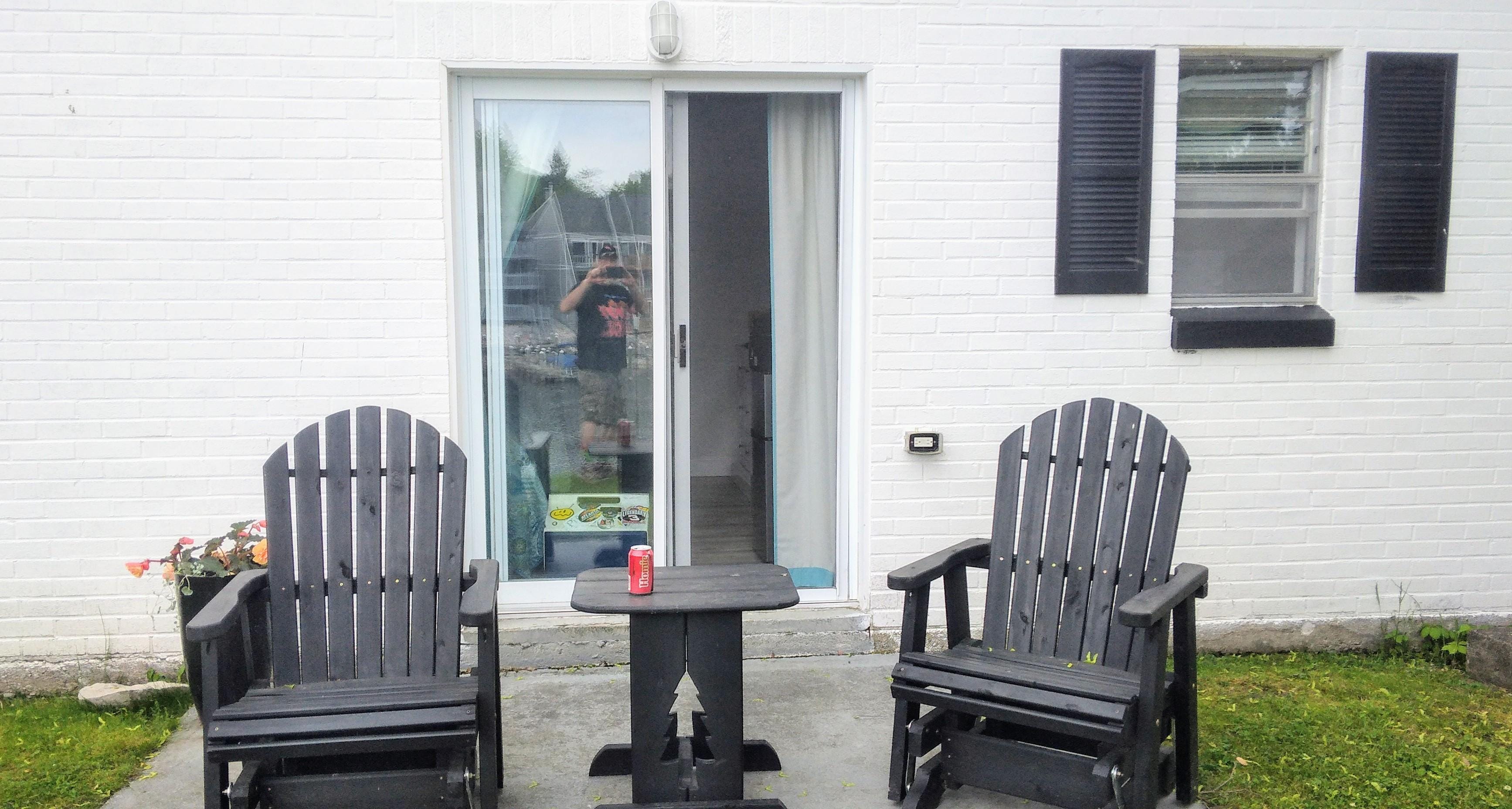 Patio and chairs overlooking the channel 
