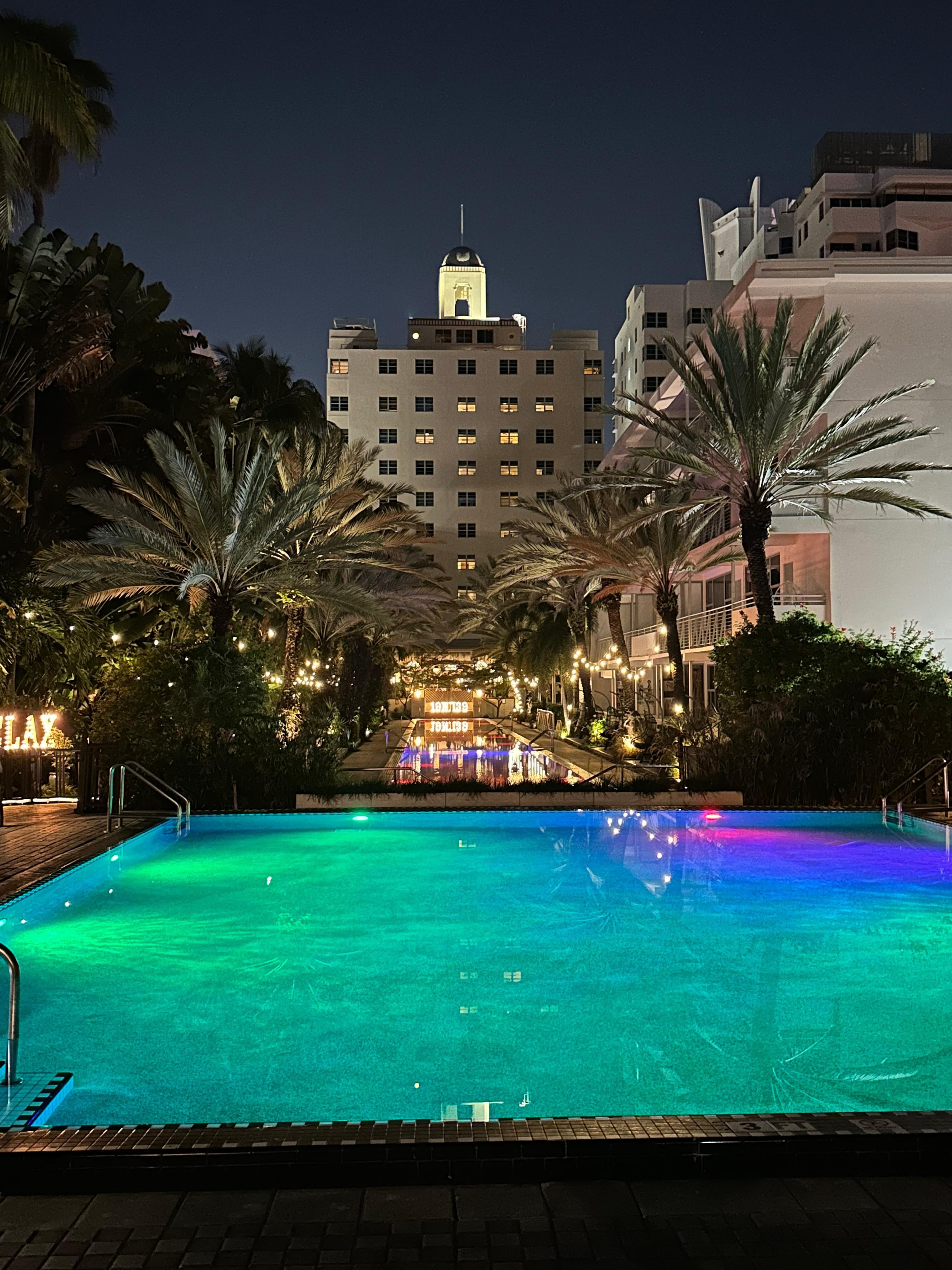 A view of the pool from the beach cabana toward the hotel.