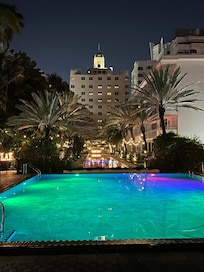 A view of the pool from the beach cabana toward the hotel.