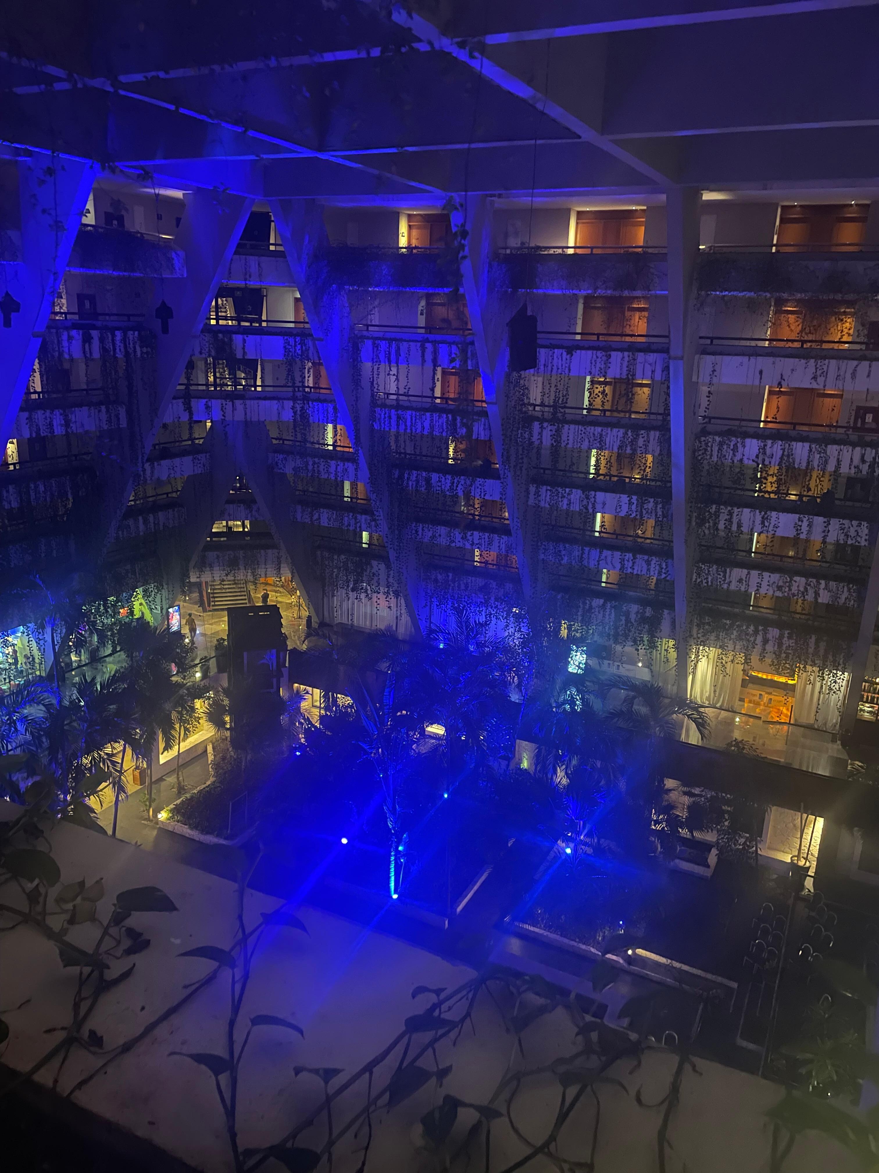 View inside pyramid at night 