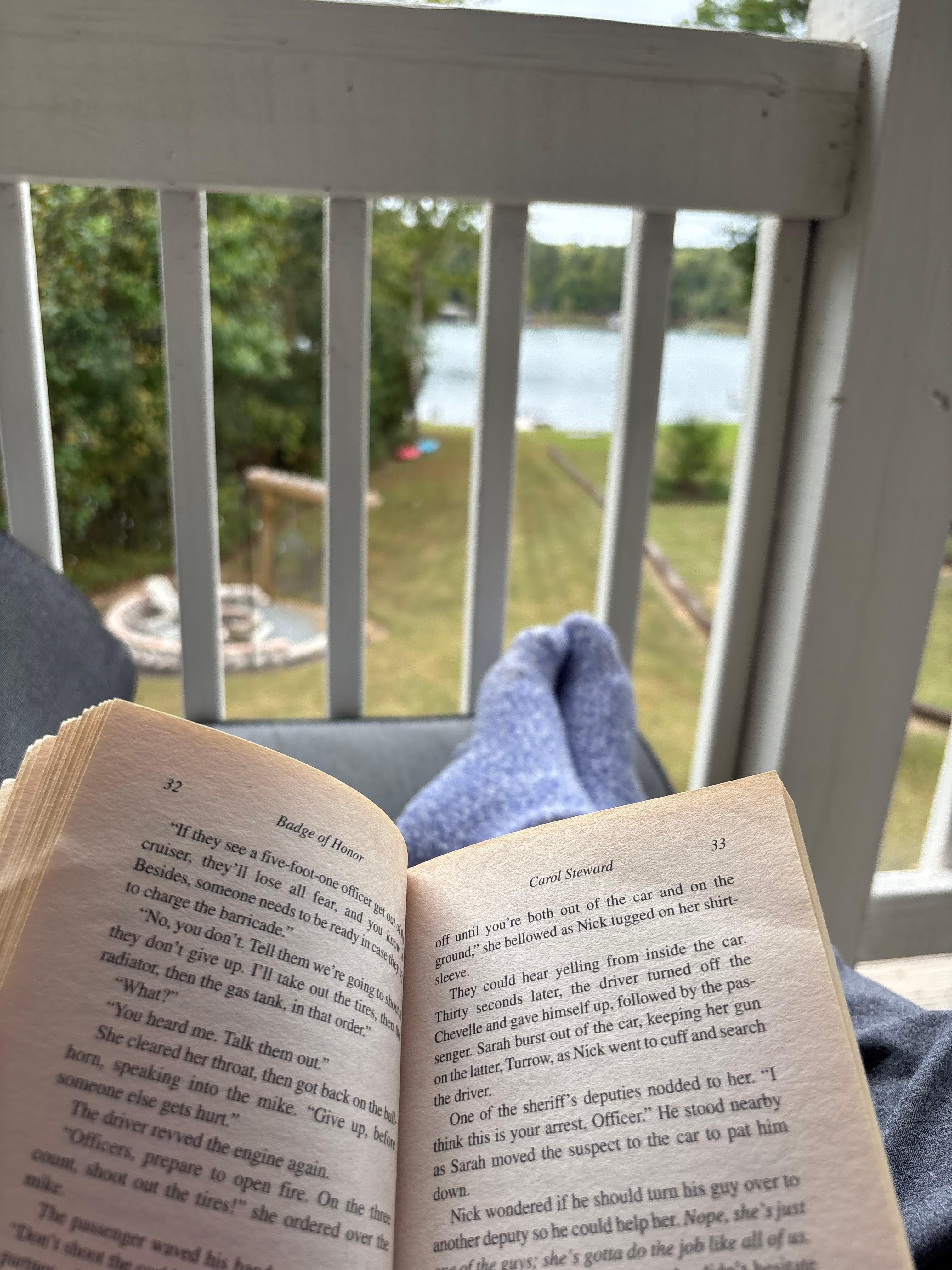 View of lake from back porch. 
