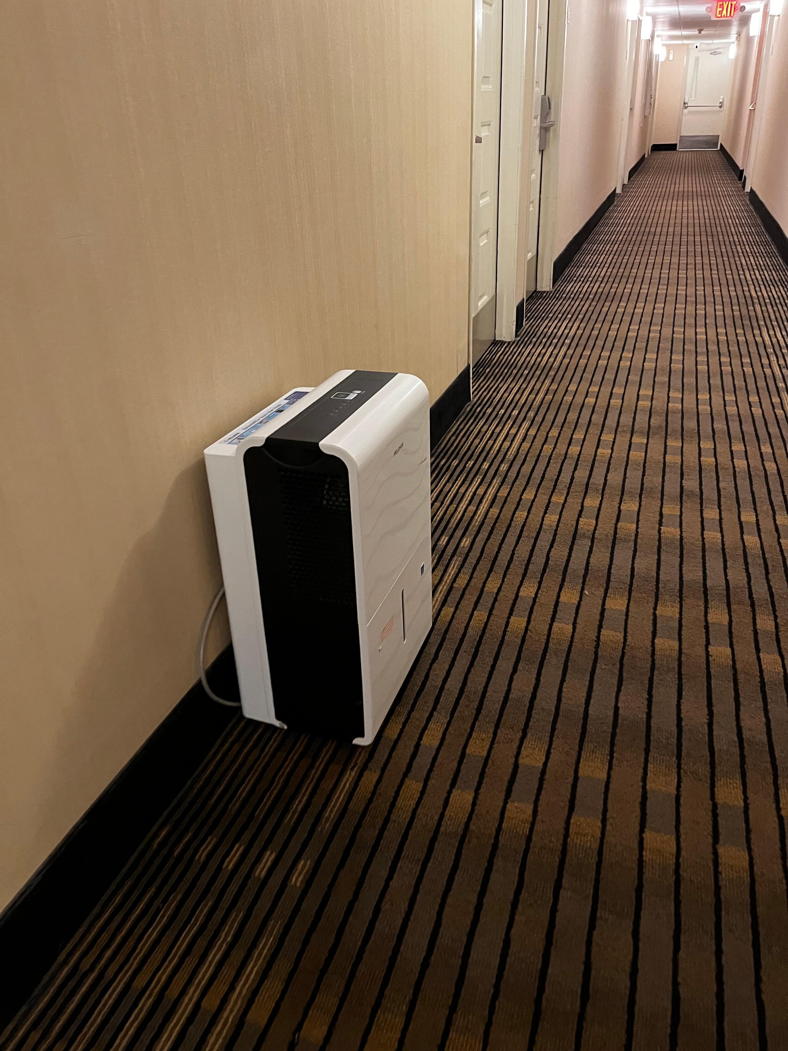 One of the dehumidifiers in a hallway.