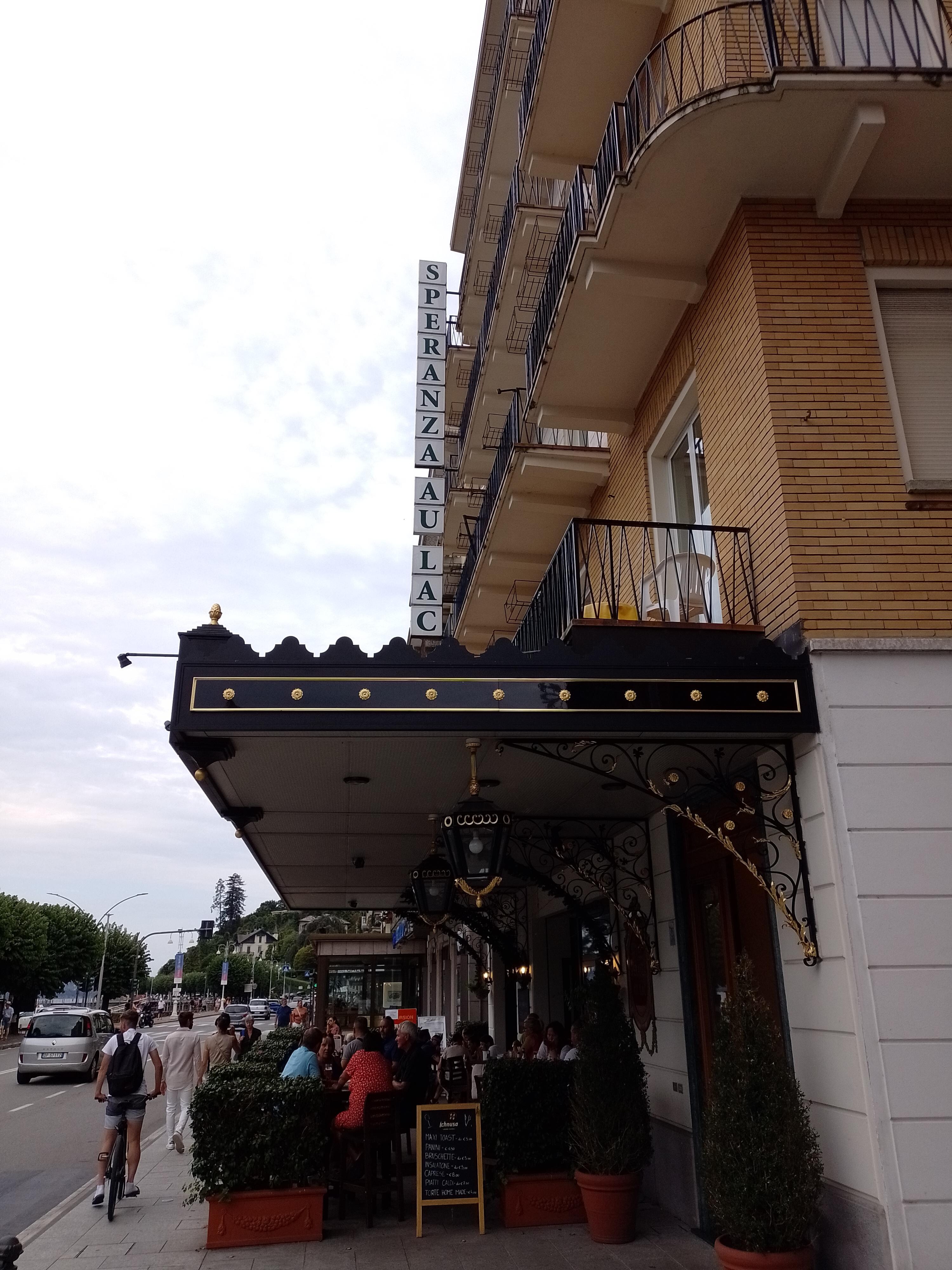 The hotel entrance signage 