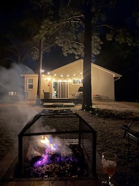 Relaxing with our nightly fire
