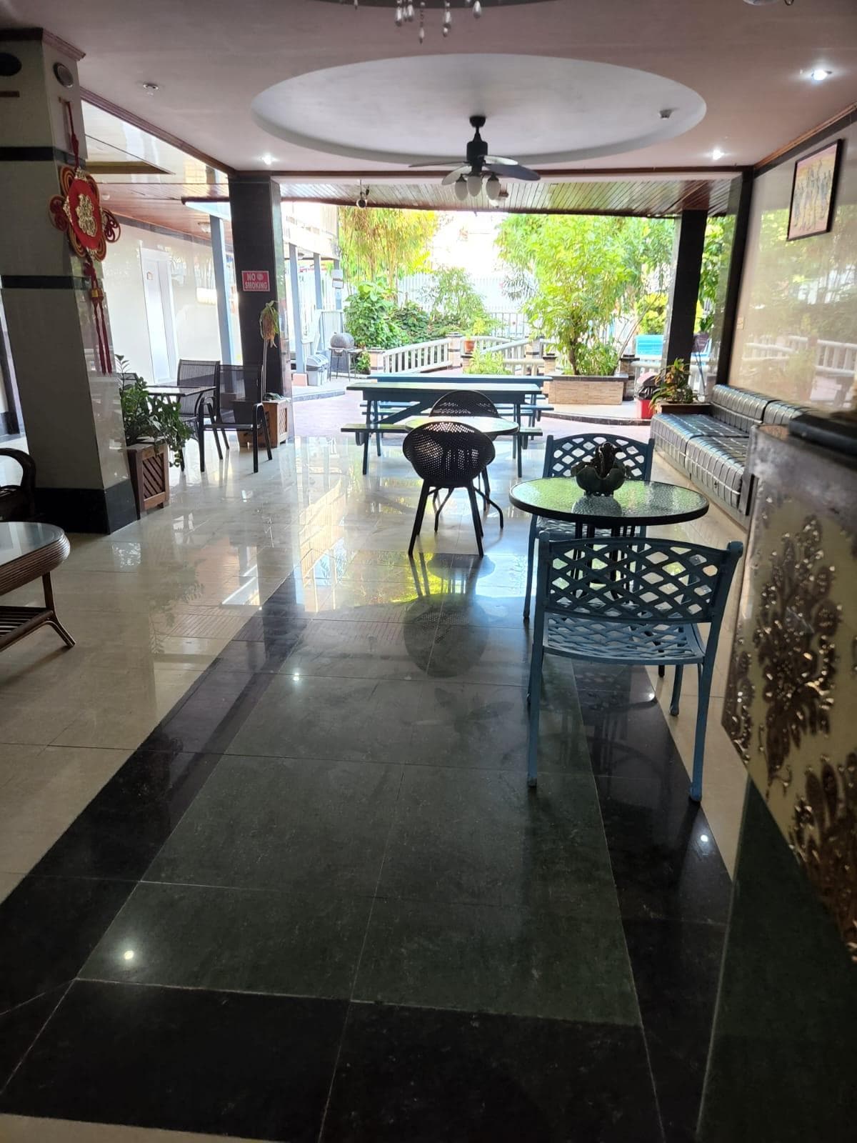 Reception area and pool at the back
