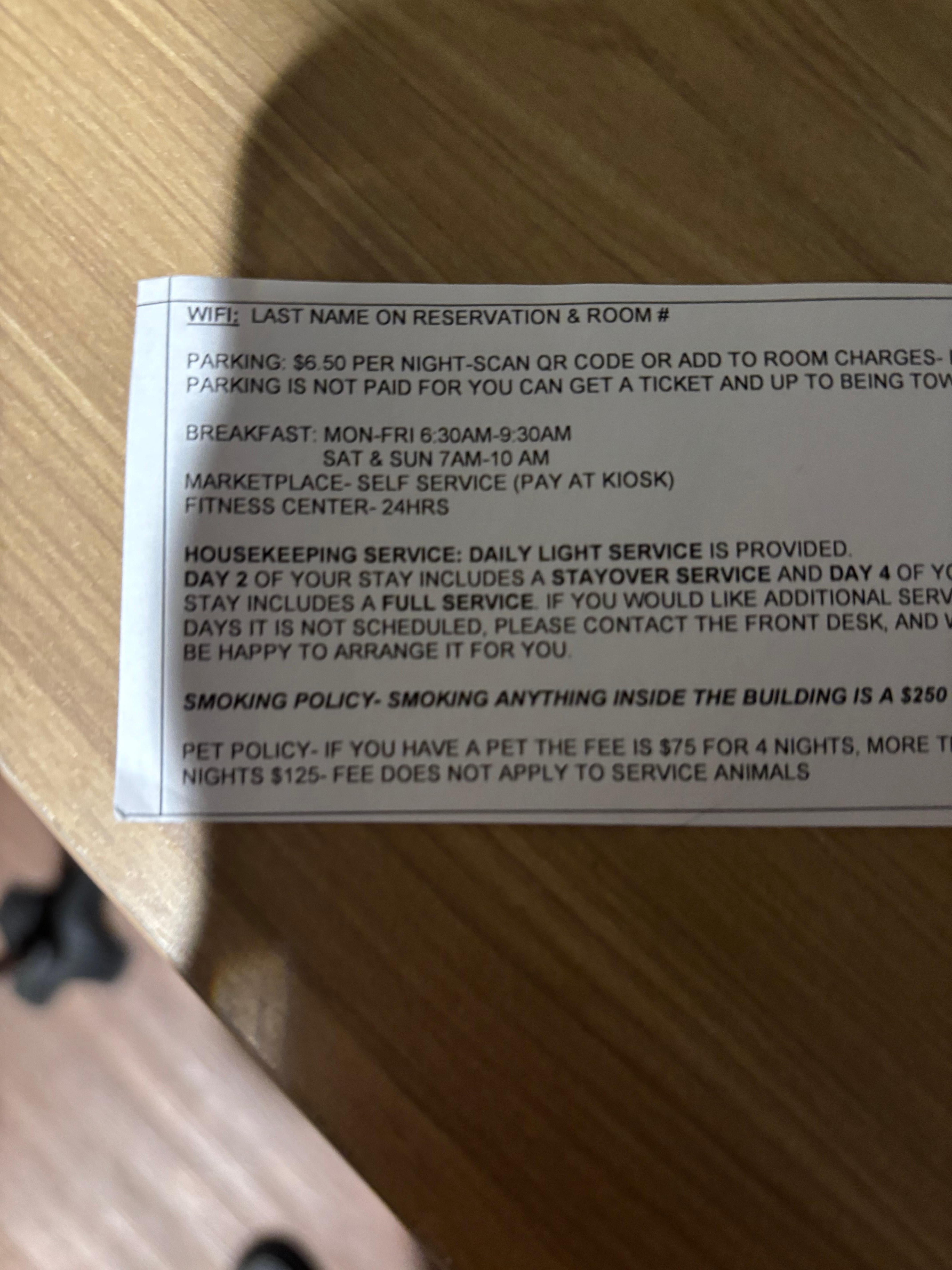 Daily light housekeeping is listed.