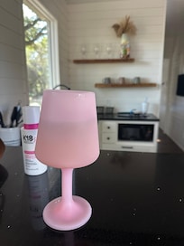 Kitchen/breakfast counter (with a dirty martini in my own glass) - just shows how peaceful and comforting the home is!