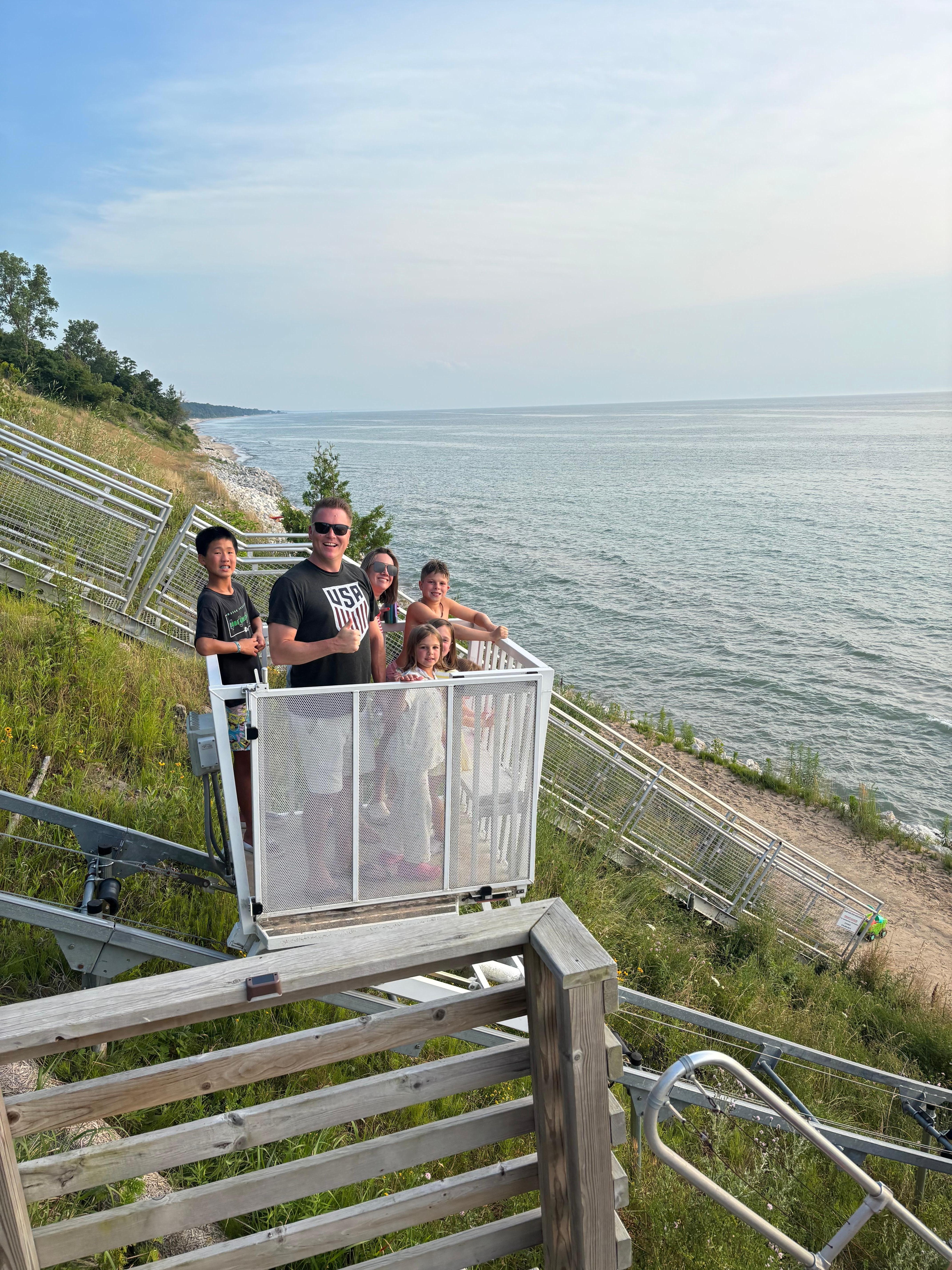 The tram system takes you down to the beach.  Owners provided a key and easy instructions.