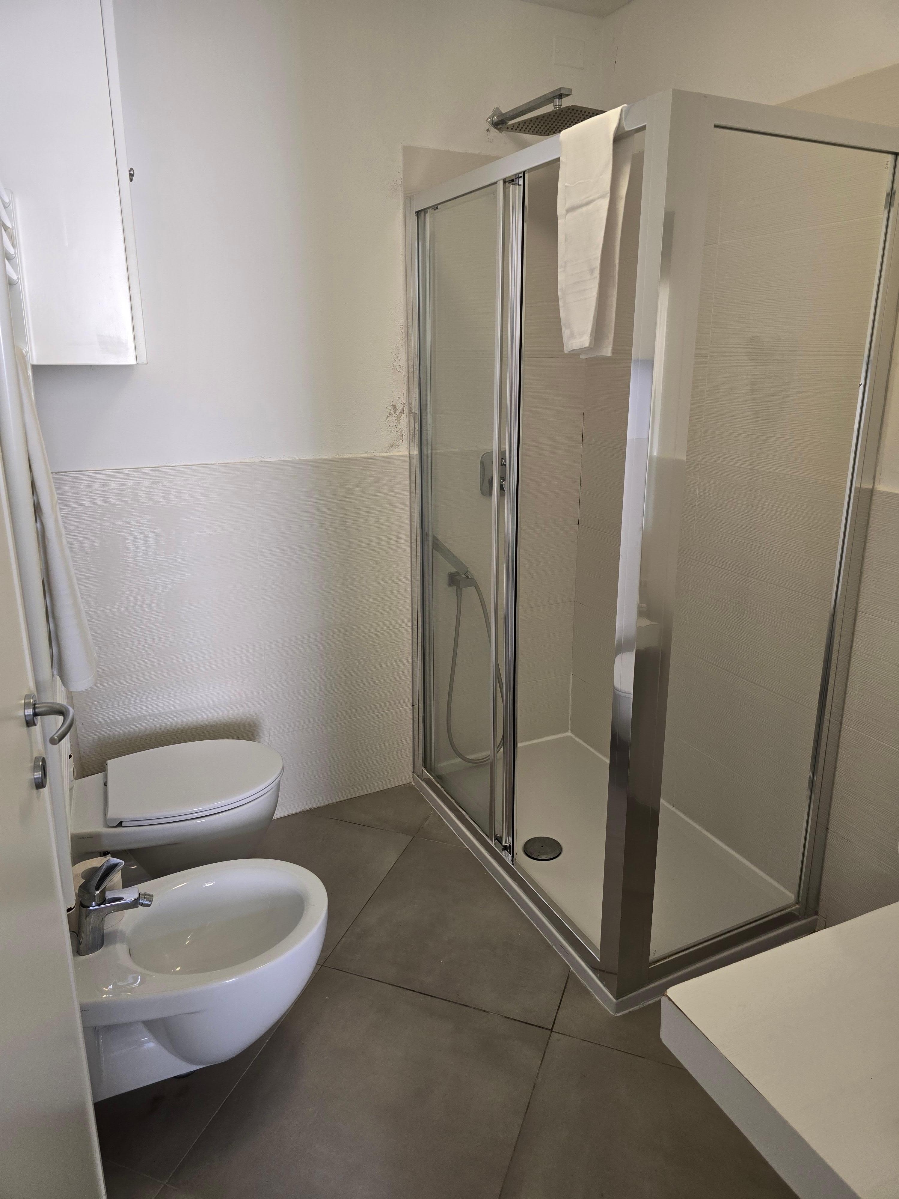 Bidé, toalett og dusj - både håndholdt og regndusj.