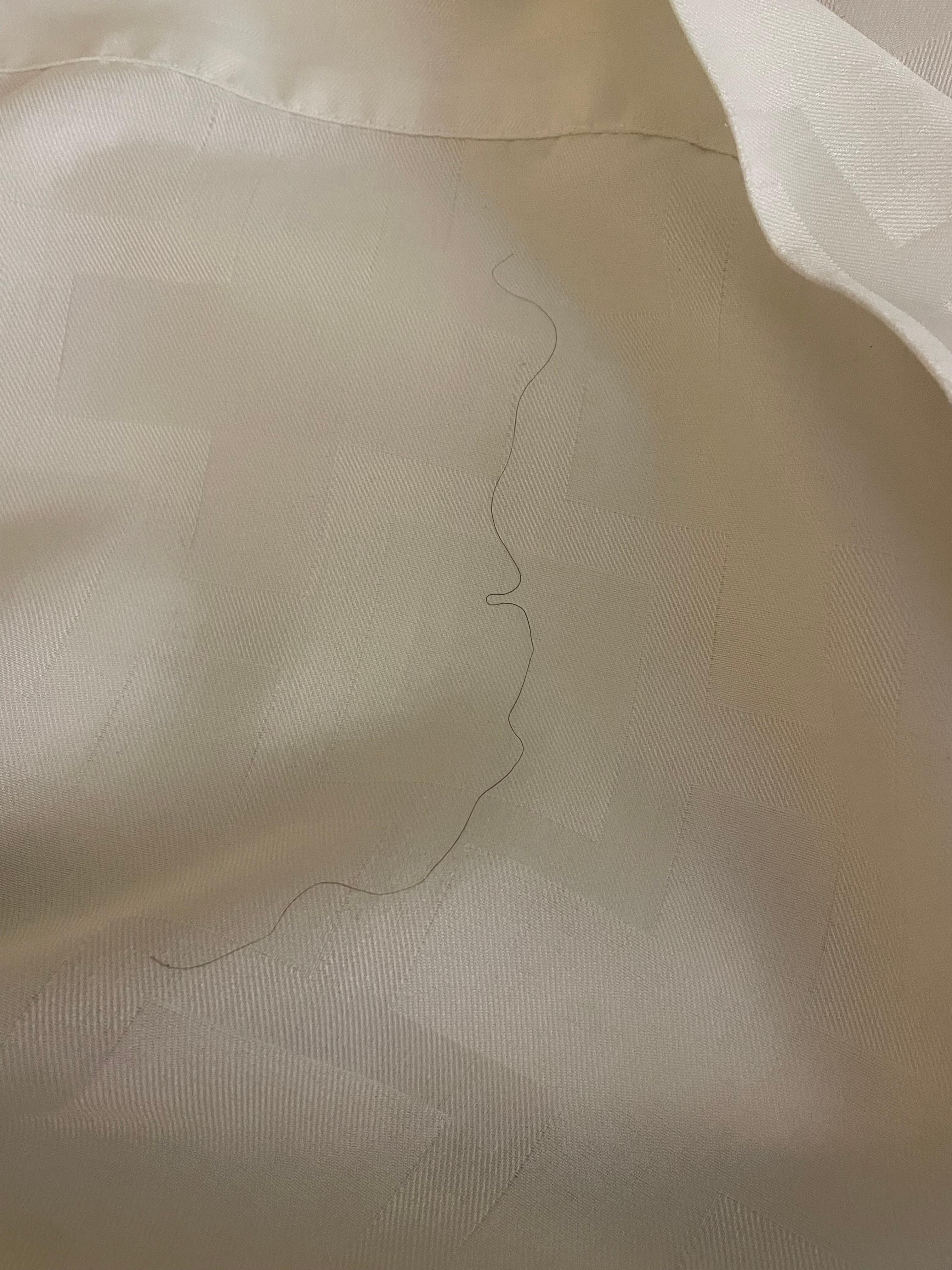 Sheets stained and torn, hairs in both beds.