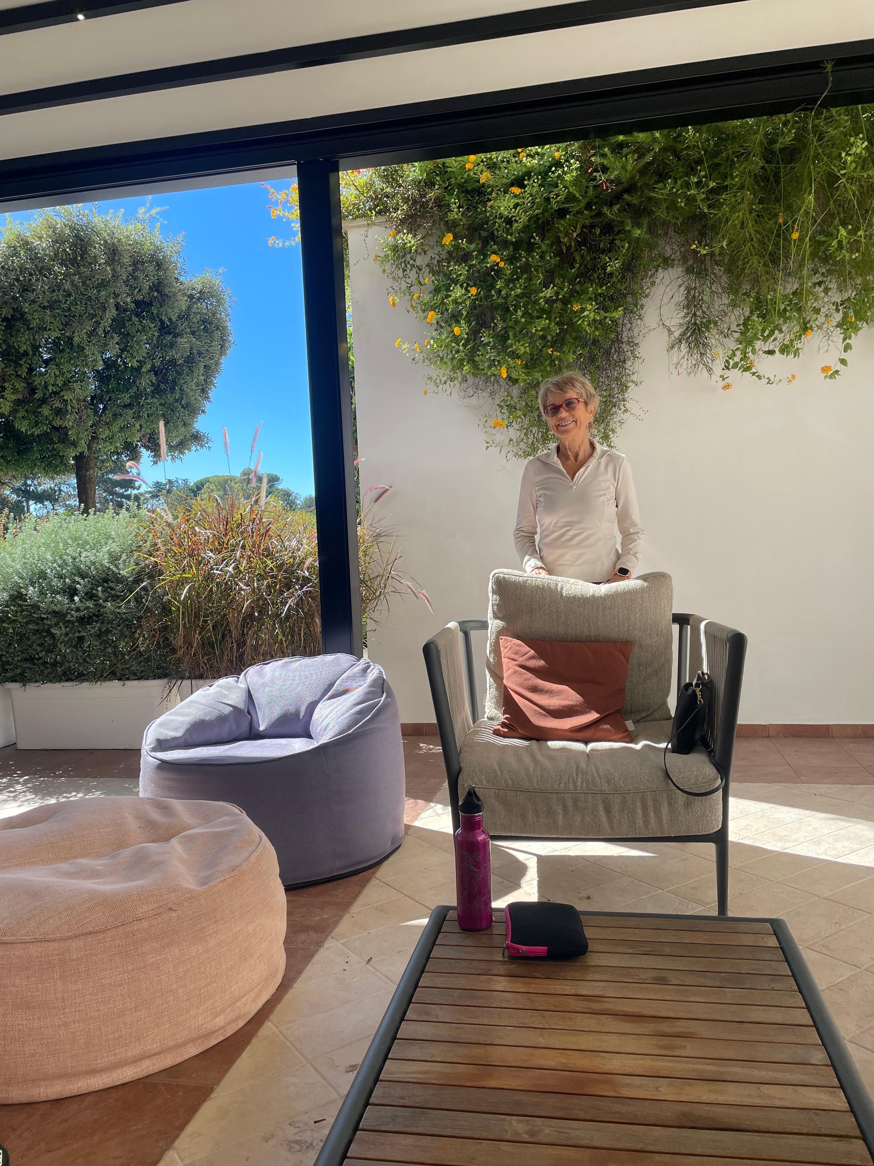 Shaded terrace near pool and restaurant