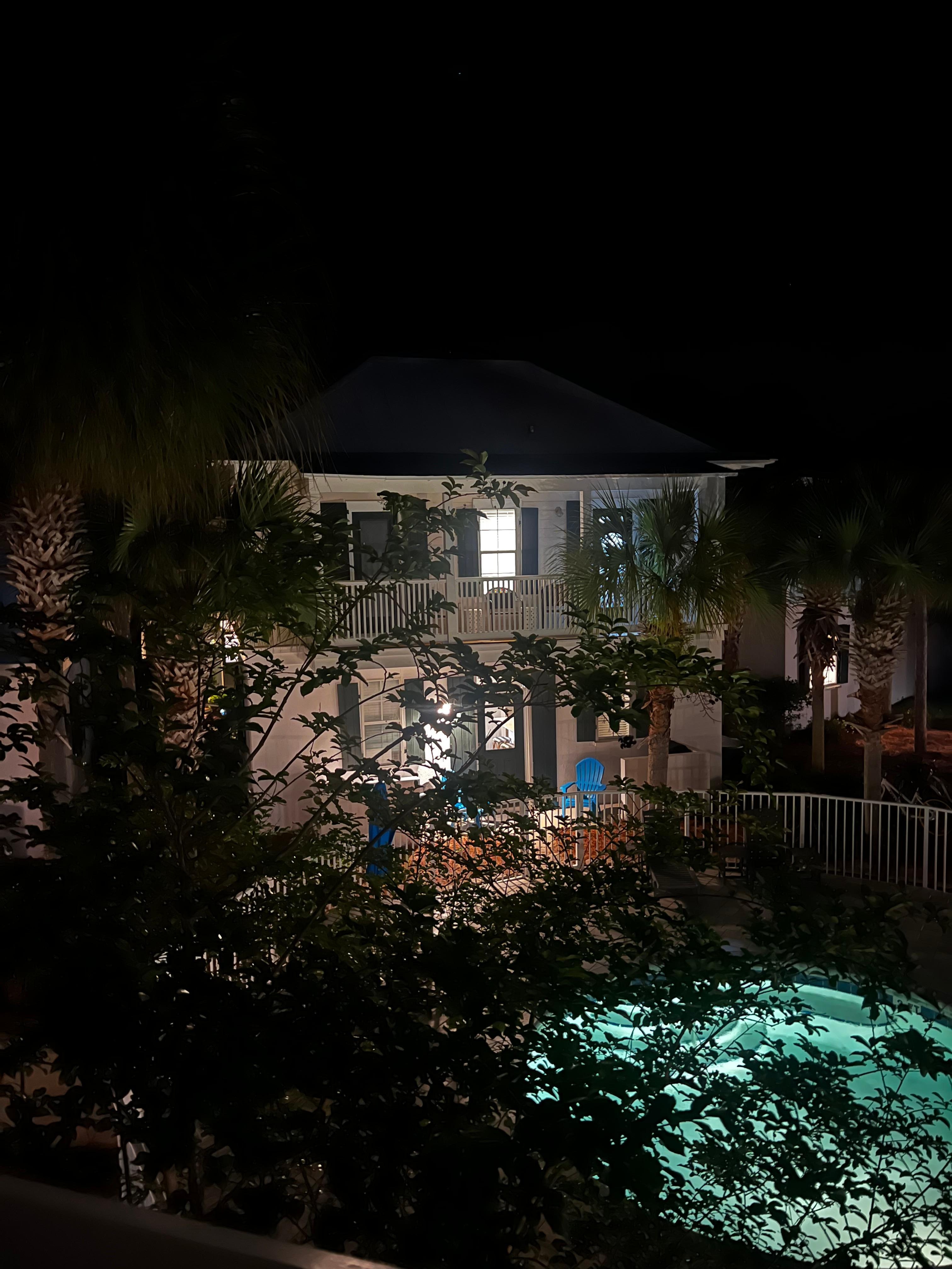 View from the balcony at night-another adorable bungalow. Very quiet and peaceful.