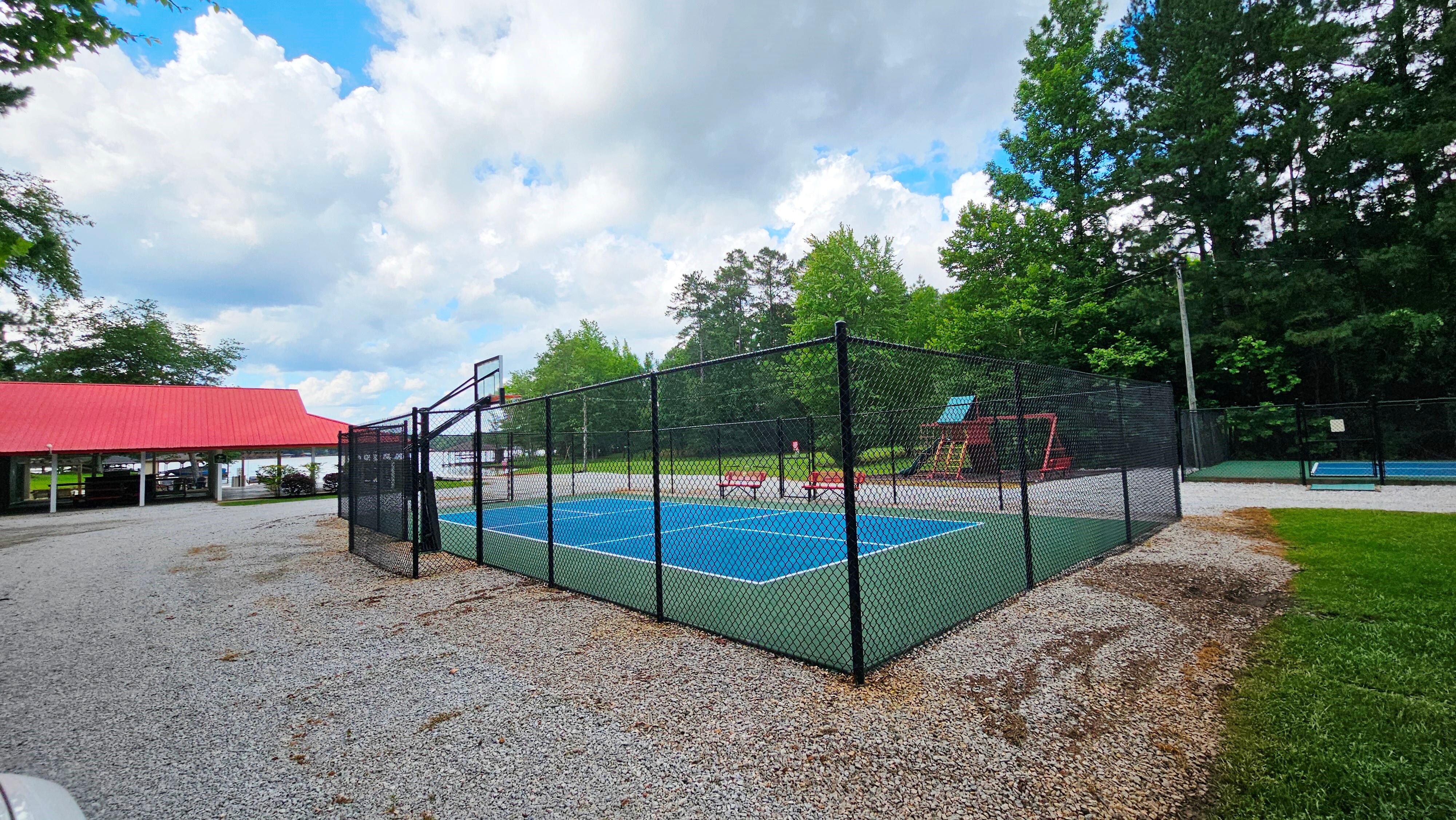 Pickleball, Basketball and a playground at the boat launch area.