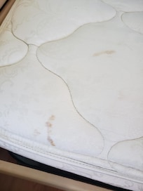 Bloody mattress, sheets and pillows