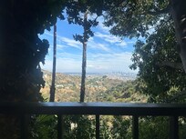 From the patio looking through he foliage down over Laurel Canyon and out across the city.