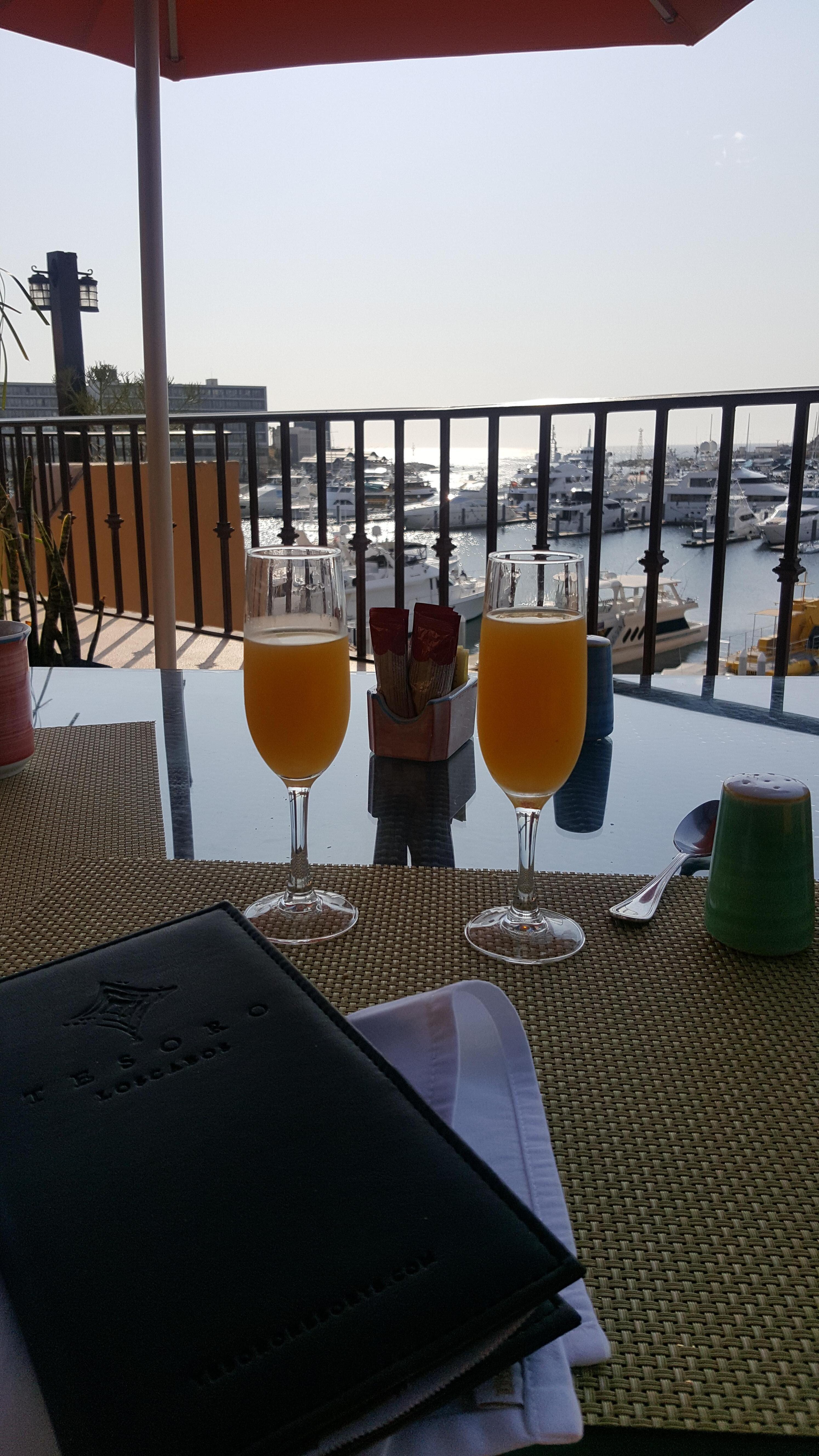 Mimosas breakfast over looking marina.
