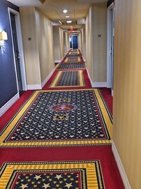 The hallway to my room. The carpeting is an homage to President Dwight D. Eisenhower, who had a home in Gettysburg.