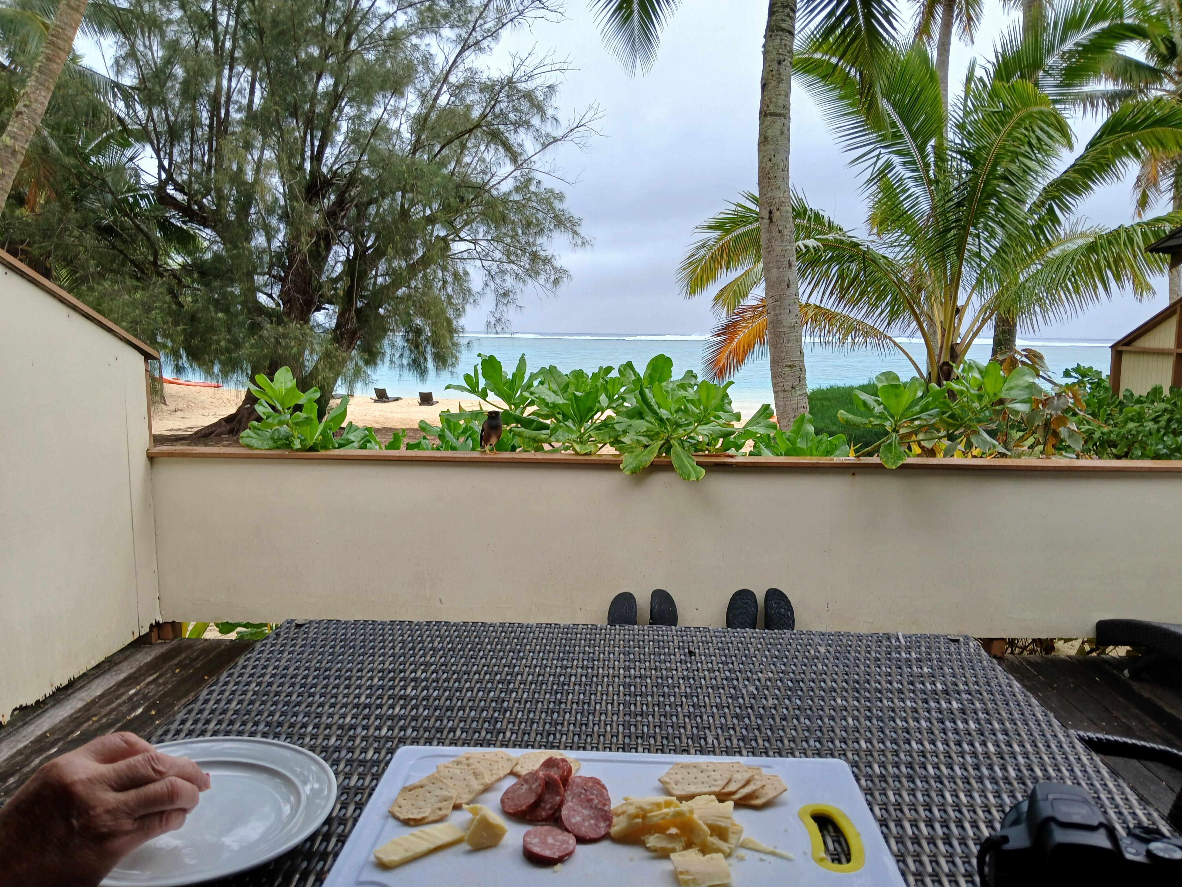 snacks on our deck with a beautiful view