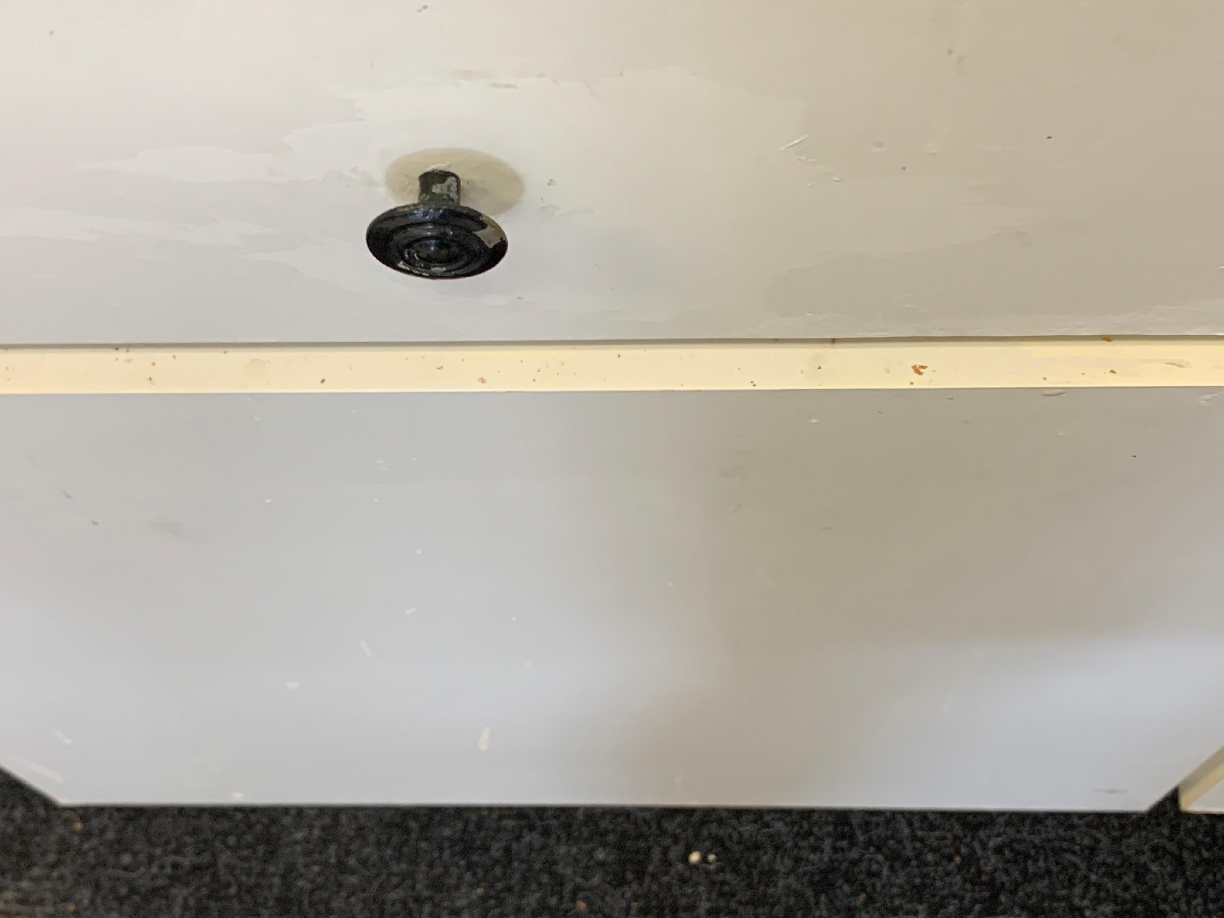 Filthy cupboards in breakfast area