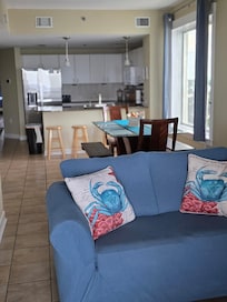 Picture from living room of dining room and kitchen